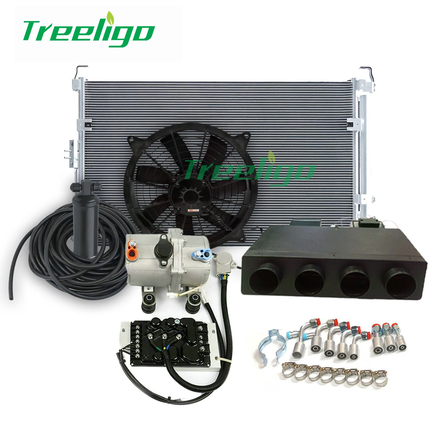 Description Picture 2 of itemUniversal 12V A/C air conditioner electric compressor under dash 4 circle holes for classic car electric air conditioning set