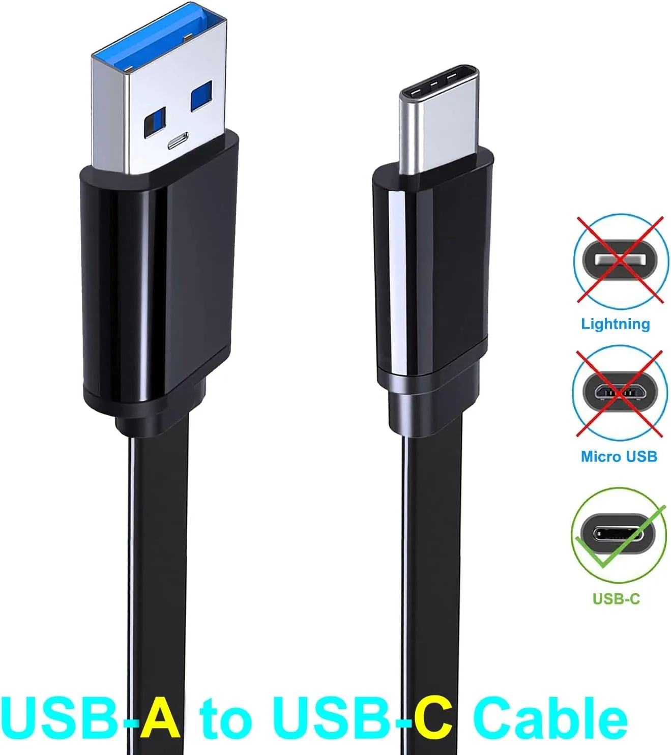 플랫 디자인 USB C 안드로이드 오토 케이블, USB-C to USB-A 5Gb..