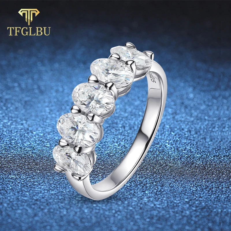 

TFGLBU 2.5CTTW Trendy Oval Cut Moissanite Stackable Ring for Women Shine Half Full Enternity Diamond Band S925 Sterling Sliver