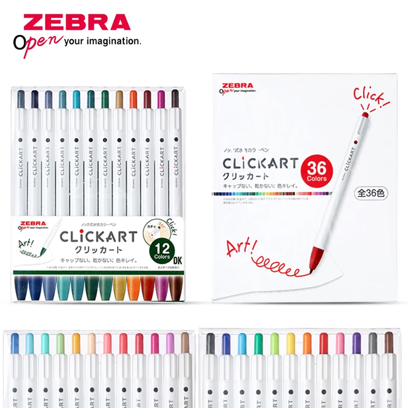 Japan ZEBRA Clickart Push-type Watercolor Pen 12/36 Color Set WYSS22 Color Hand Account Painting Anti-dry Fluorescent Marker Pen