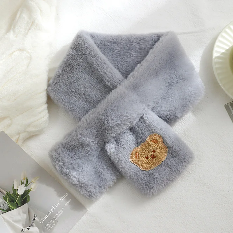 Scarf Kids Winter Plush Cartoon Bear Thick Imitation Rabbit Fur Warm Boy Girl Neckerchief Outdoor Windproof Neck Covers