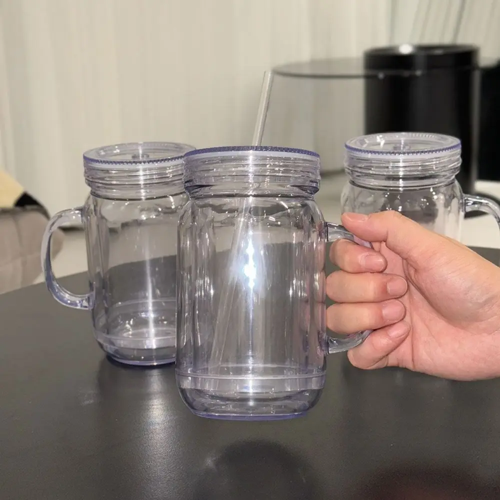 NEW 20 Oz Capacity Snowglobe Tumbler Double Wall Pre Drilled Hole Plastic Mason Jars Clear Snow Globe Cups Party Favors