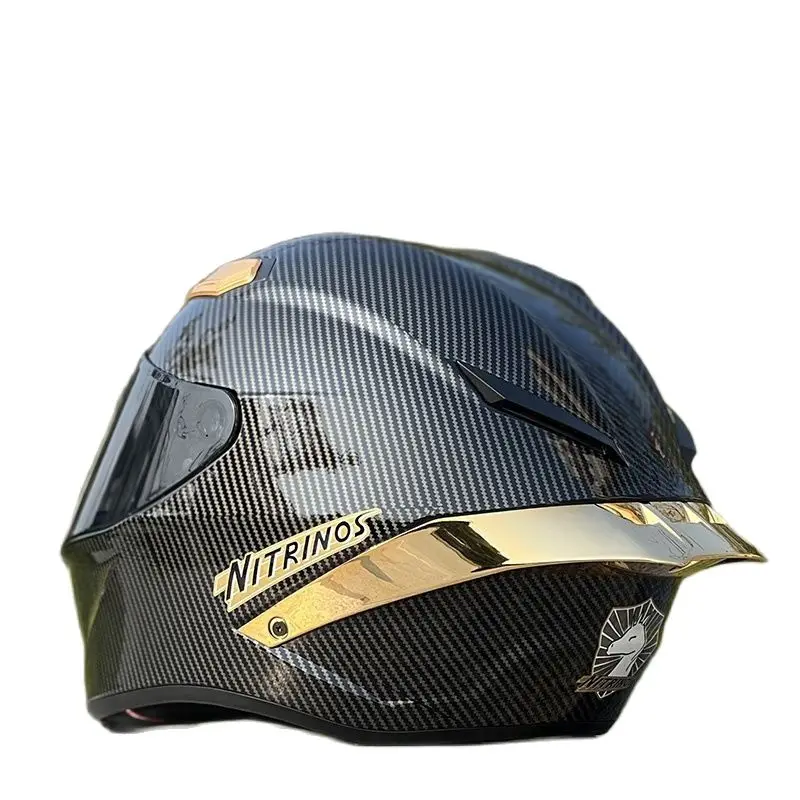 FullFaceMotorcycleHelmetBlackCarbonFibreHelmetWithGoldSpoiler