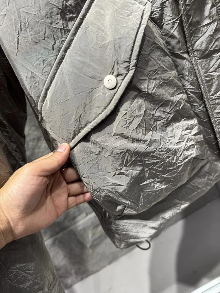 Stand Collar Casual Mens Down Coat Fashion Design High Street Long Sleeve Outerwear Solid Color Zipper Loose Fit Warm Men Coat