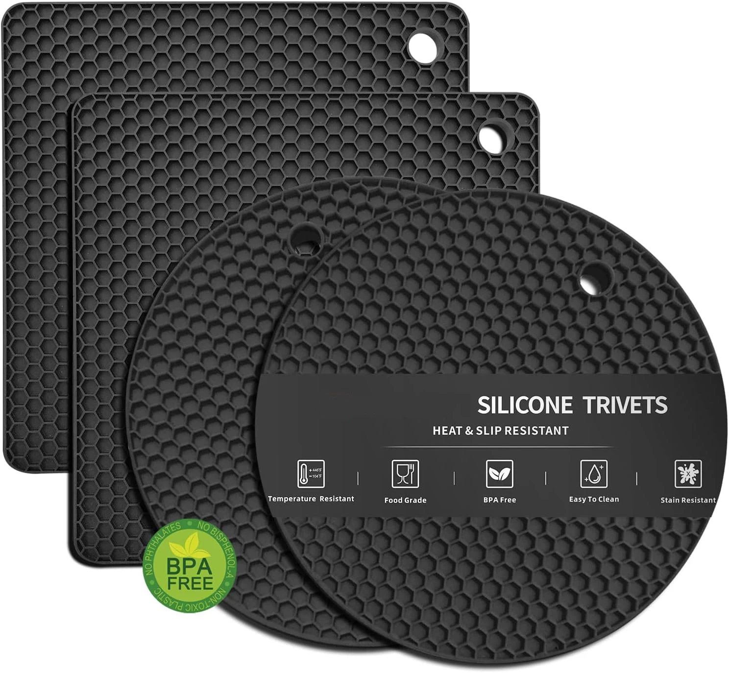 Silicone Mats 4 Heat Resistant Pot Holder Non-Slip Hot Pads Kitchen Potholders Hot Dishers Food Grade Silicone BPA Free