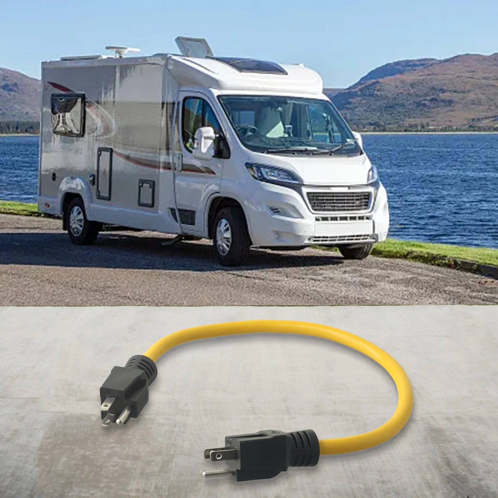

3Prong Plug 12AWG 125V Double Male Extension Cord Generator Adapter For RV Boat Battery Solar Panel Portable Power
