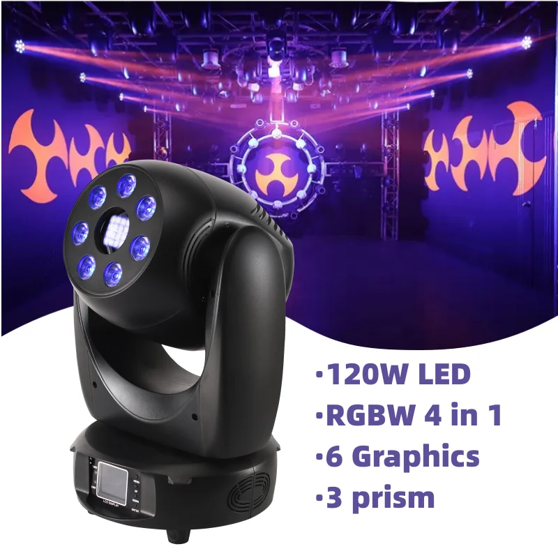 

120W Led Wash Moving Head Spot Light Rgbw 4 In 1 Moving Head Disco Light Graphics Zoom Dj Light For NightClub Bar Party Stage