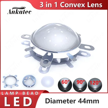 Set 3 in 1 Vetro ottico con lente LED da 44 mm 60 120 gradi + collimatore riflettore da 50 mm + staffa fissa per chip COB da 20 W 30 W 50 W 100 W