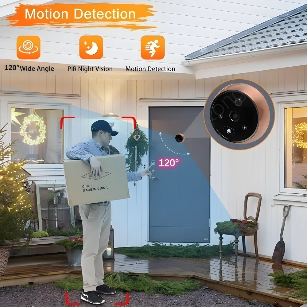 Inteligente Digital Door Viewer Peephole Câmera, Detecção de Movimento PIR, Vídeo Porta Magic Eye Anel Campainha, Proteção Em Casa, 4,3