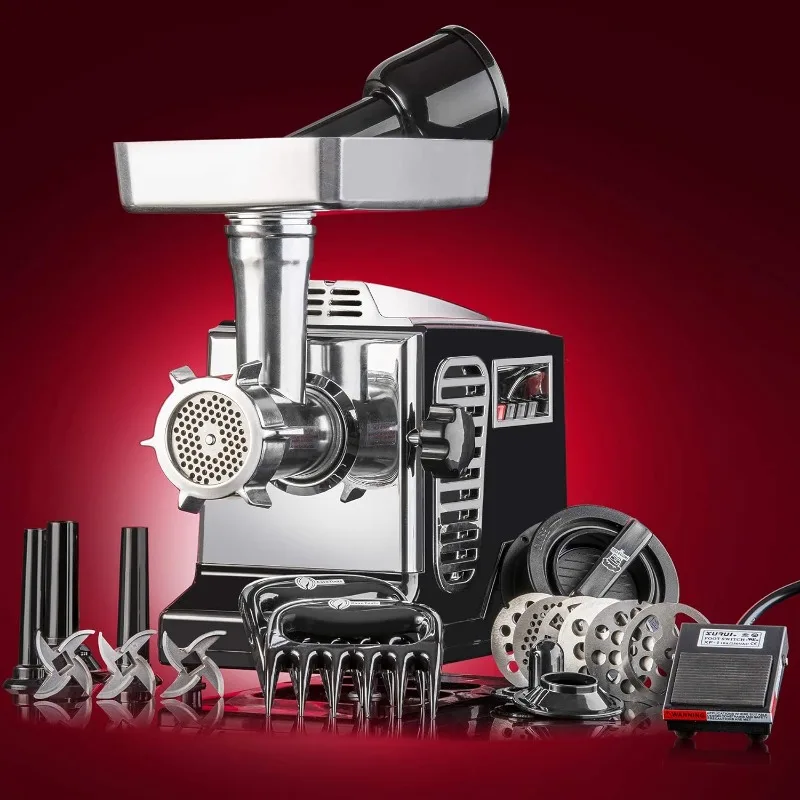 STX Turboforce II "Platinum" w/Foot Pedal Heavy Duty Electric Meat Grinder & Sausage Stuffer: 6 Grinding Plates, 3 S/S Blades 2