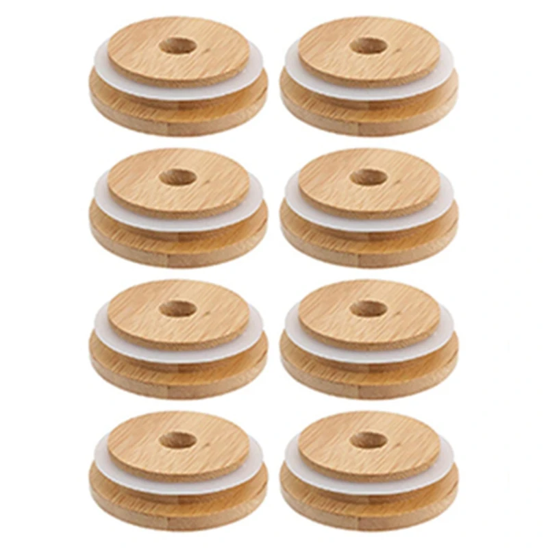 

24X Reusable Bamboo Jar Lids 70MM Bamboo Mason Jar Lids With Straw Hole For Wide Mouth Mason Jar