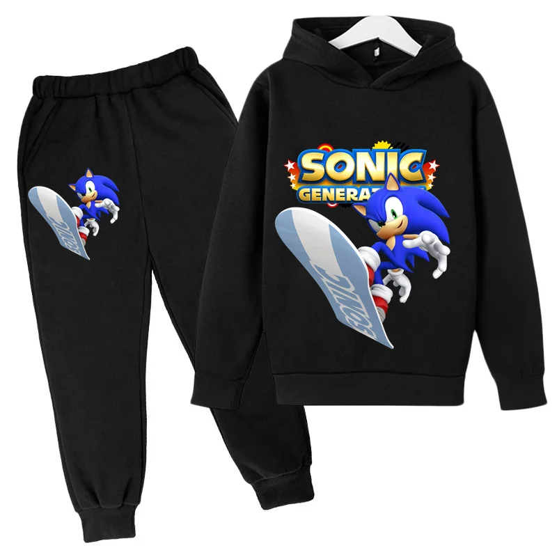 

2023 New Sonic Hoodies Sets Kids Boys Girls Sweatshirts And Trousers Cotton Costume Outfits 4-14 Years Old Cartoon Casual Suits