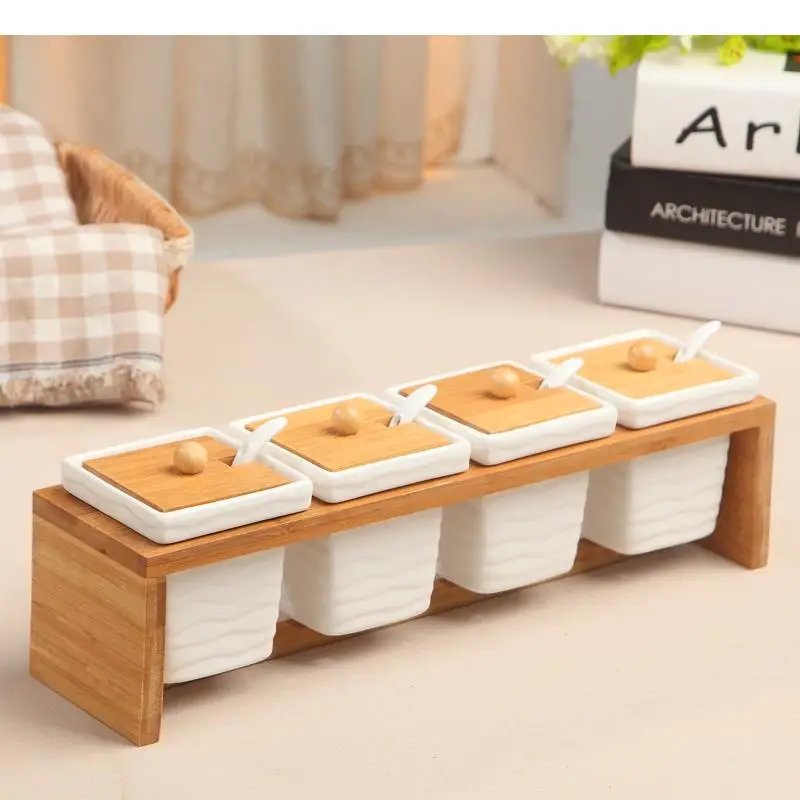 Ceramic Jar Seasoning Box Set Seasoning Box Salt Shaker Pepper with Lid Household Kitchen Organiser Supplie Mason Jars