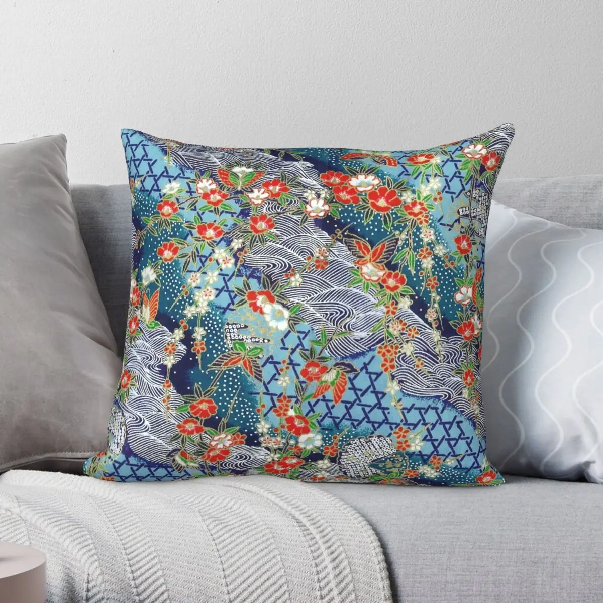 

Japanese River Square Pillowcase Polyester Linen Velvet Printed Zip Decor Home Cushion Cover