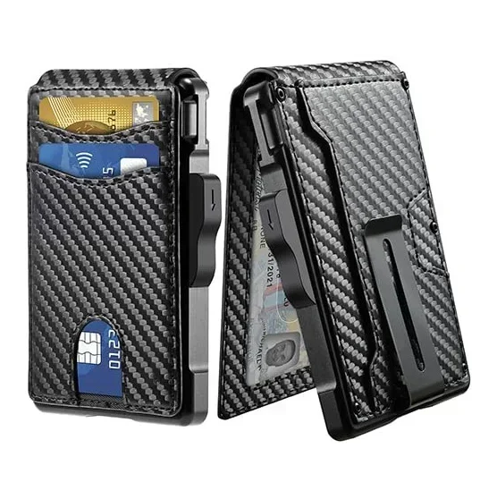 Sleek Black Carbon Fiber RFID Blocking Wallet - Minimalist Design