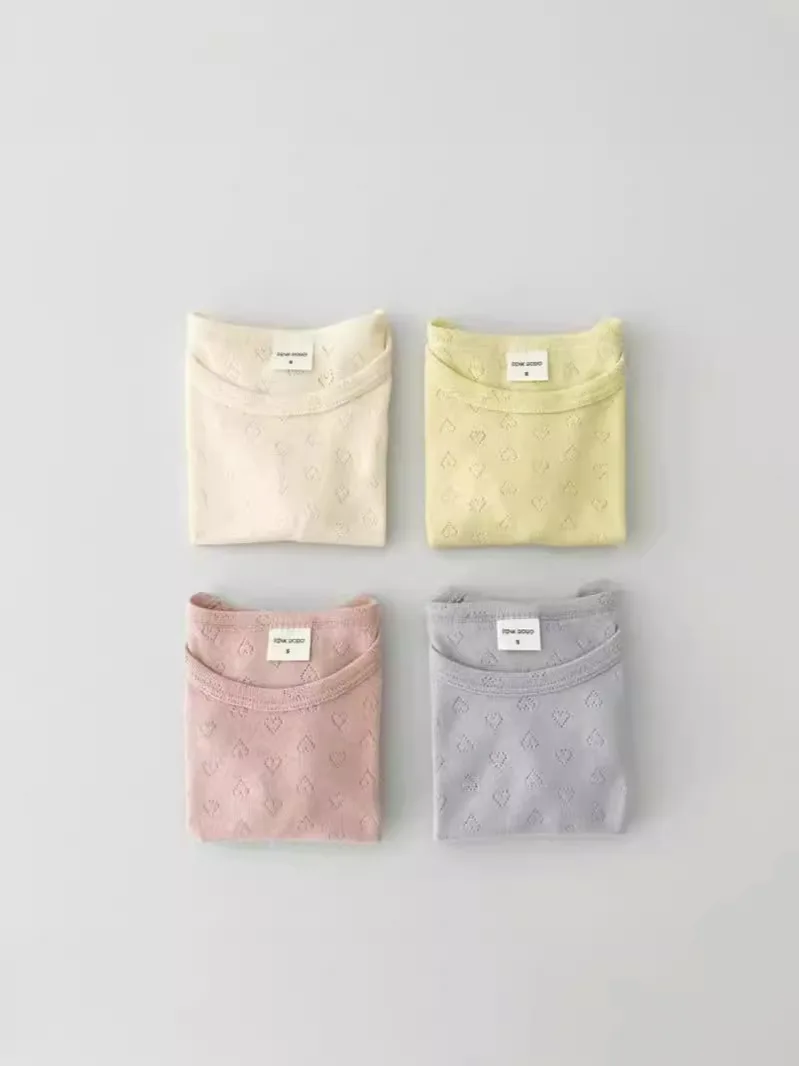 Summer Girl Baby Solid Hollow Out Short Sleeve T-shirt Boy Children Breathable Casual Tshirt Kid Cotton Tops Toddler Ruffle Tees