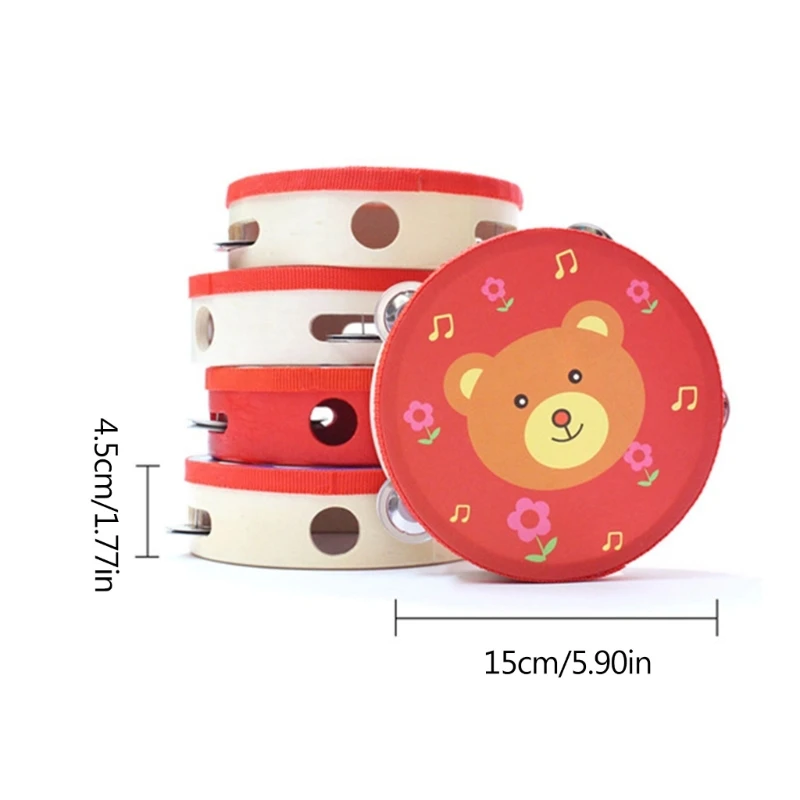 Wooden Hand Drum Musical Percussion Instruments Children Kids Music Toy Cartoon Mini Musical Instrument Hand Drum Hand Held Tambourine Drum for Party Game