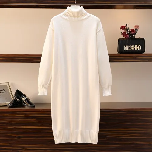 Knitted dress autumn and winter women's loose long sweater pullover turtleneck solid casual female - Image 5
