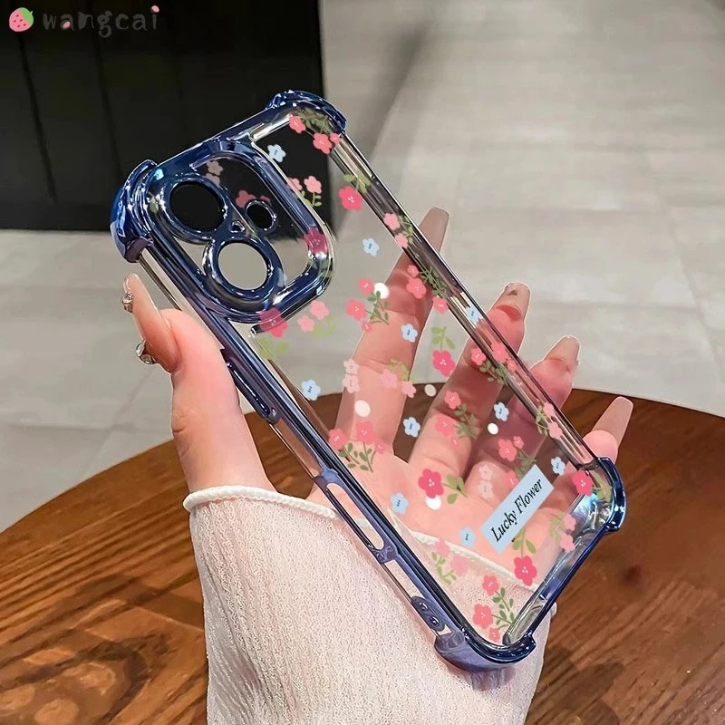 Luxury Clear Floral Phone Case - Cute Plating Design, Soft Protective Cover