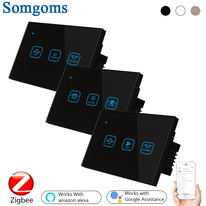 Somgoms-zigbee Inteligente Toque Escurecimento Interruptor Ventilador Interruptor de Cortina Tuya App Control Compatível com Alexa e Google Home Ac90240v