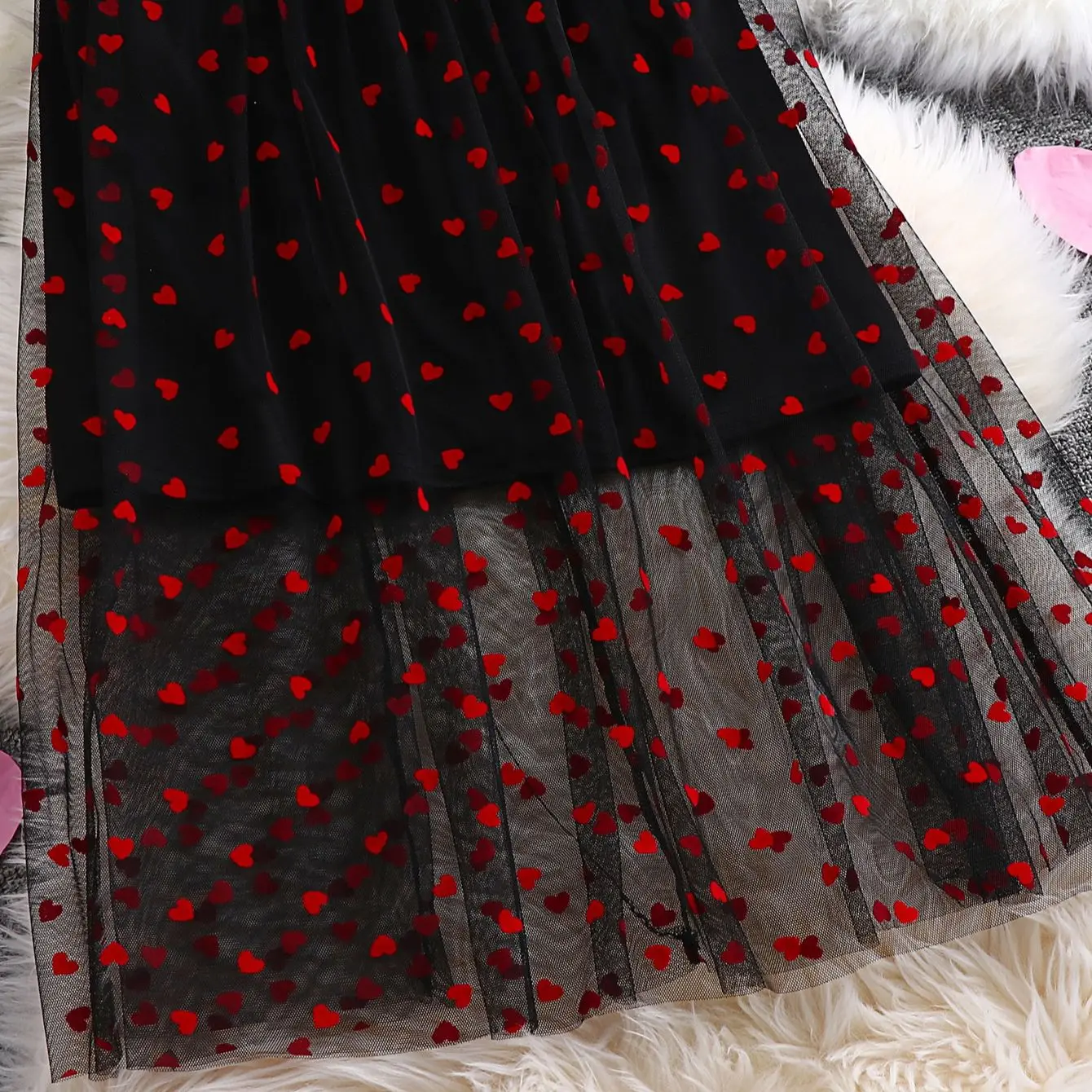 Plus Size 4XL Mesh Maxi Skirt Women Summer 2023 Black Heart Print