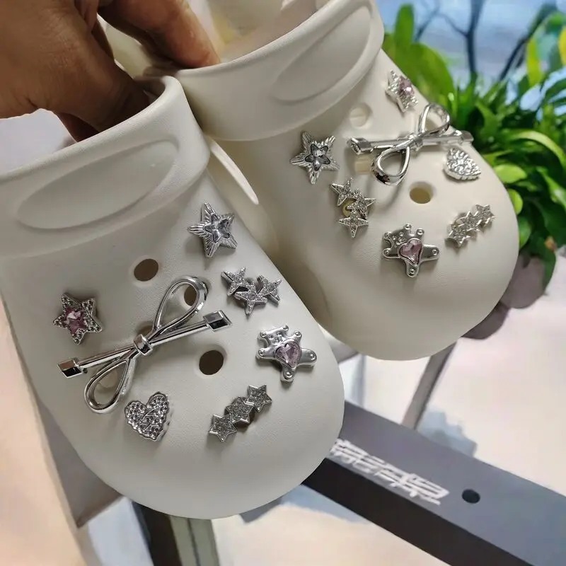 Hot Sale New DIY Hole Shoes Charms Electroplated silver bow tie Accessories Designer Garden Shoe Decoration Girl Gift 2026