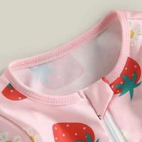 Cute Toddler Baby Girl Swimsuit Long Sleeve Printed Zip-Up Bikini  Bathing Suit with Swim Hat Beachwear 4