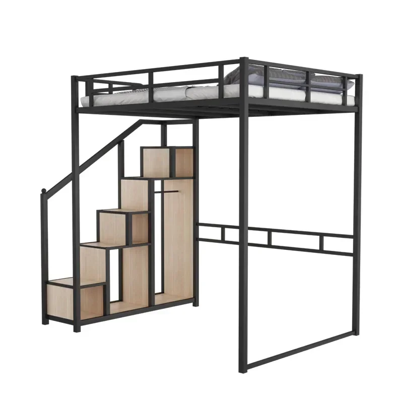 thumbnail image 1 of Marco de cama de Metal para estudiantes, cama tipo Loft para adultos, litera para uso en Hotel, dormitorio plano pequeño y sencillo, cama que ahorra espacio debajo de la mesa, 1 of 4