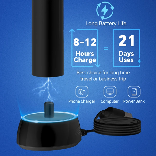 Smart Wireless Charging Rotating Electric Toothbrush, 3 Modes Rechargeable Rotation Toothbrush Compatible with Oral B Brush Head 3