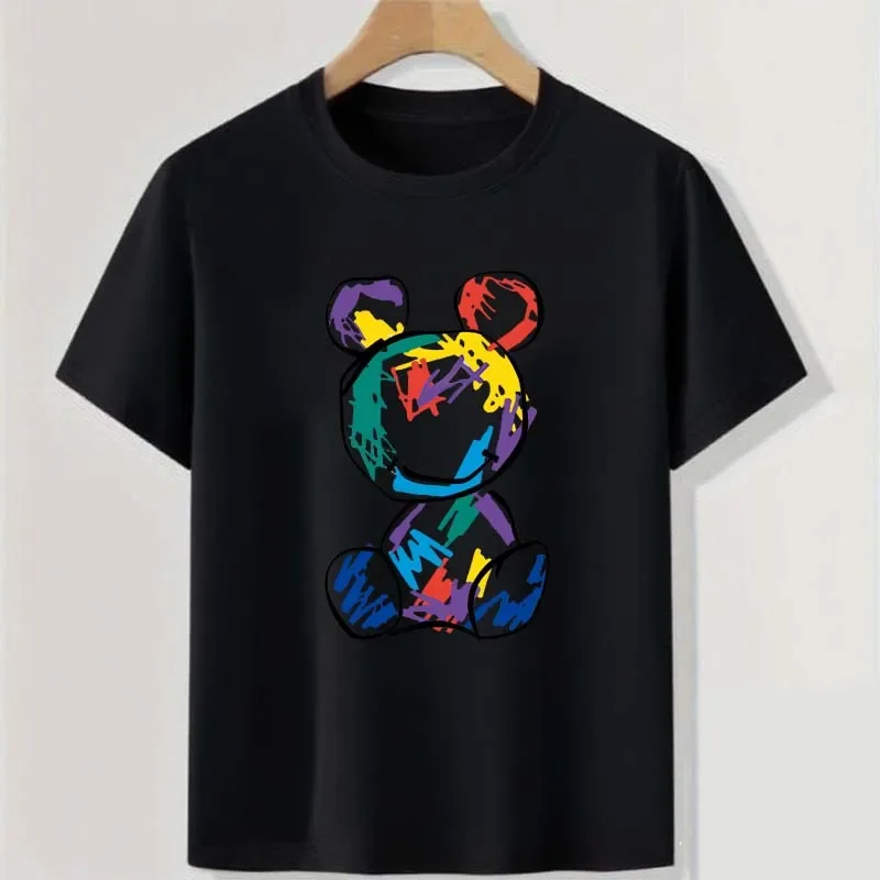 Graffiti Bär Teenager Bunte Tops Kleidung Sommer Jungen Casual Cool Streetwear Rundhals Kurzarm Kinder T-shirt