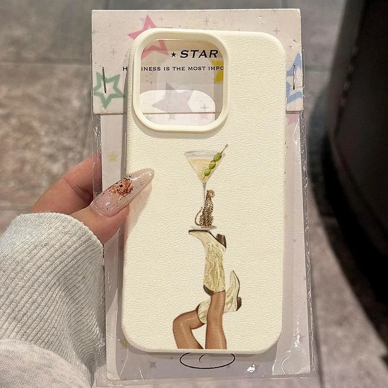 Martini Denim Boot Pattern Lychee Texture Soft Phone Case