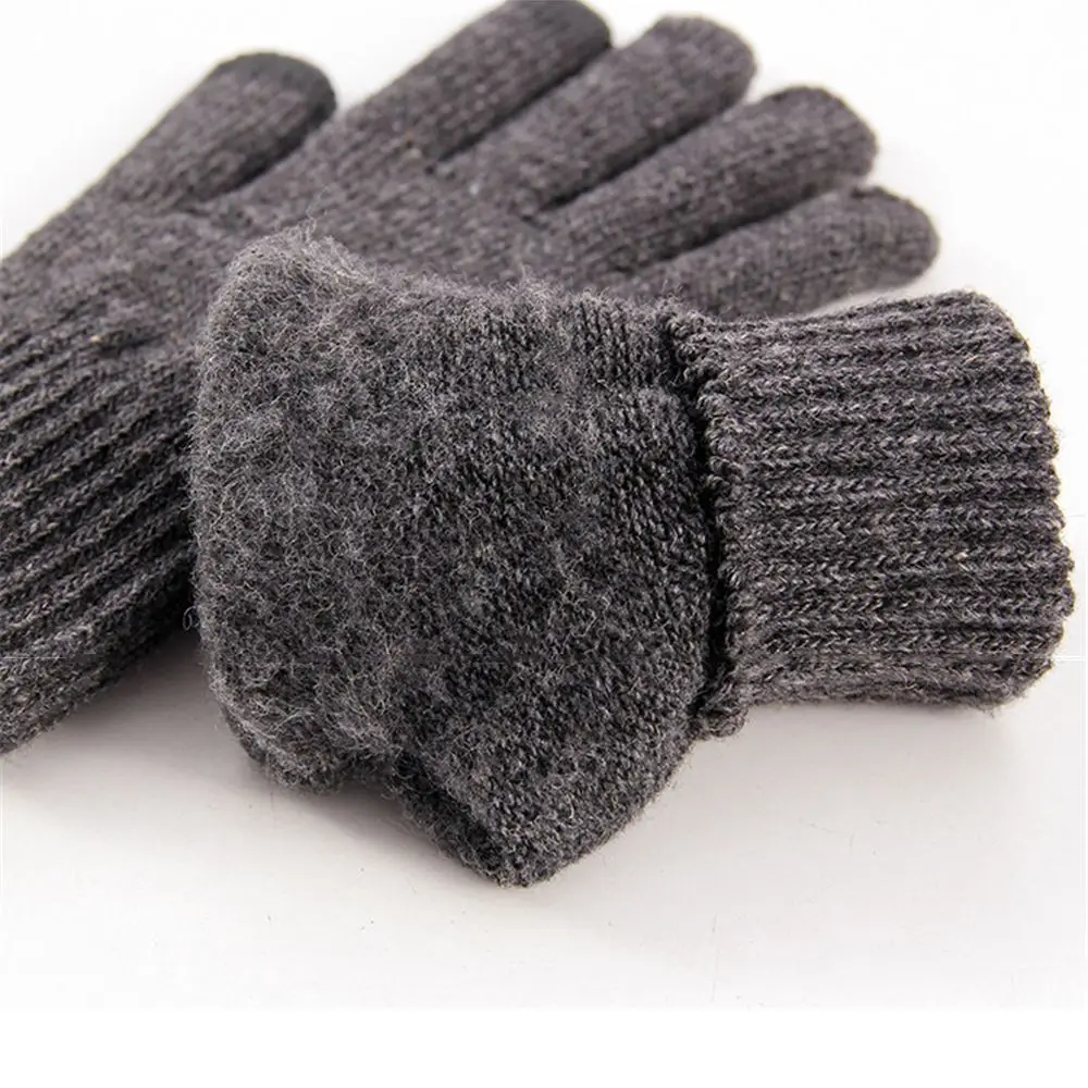 2Pairs Winter Knitted Gloves Thickened Plush Warm Windproof Coldproof Touch Screen Cycling Gloves Outdoor Driving Running Gloves