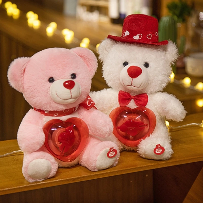 77HD Interactive Singing Bear Plush Toy for Kids LED Musical Stuffed Animal for Girlfriend Birthday Valentines Day Gift