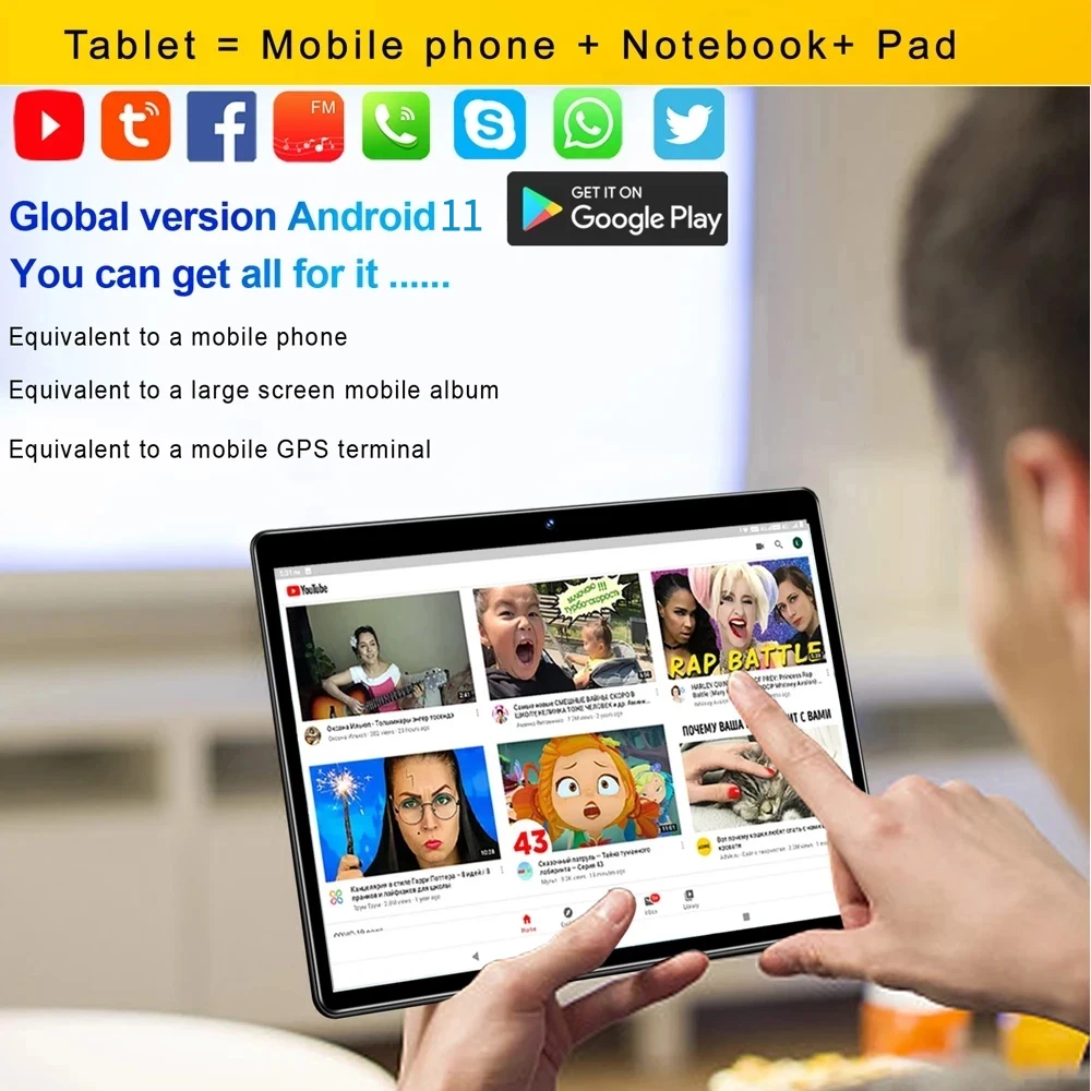 10.1 Inch 2024 New Tablet Android11, 4G+64GB Global Tablette 3G Phone Call Dual SIM Card or WIFI Google Play Tablets For Laptop 2