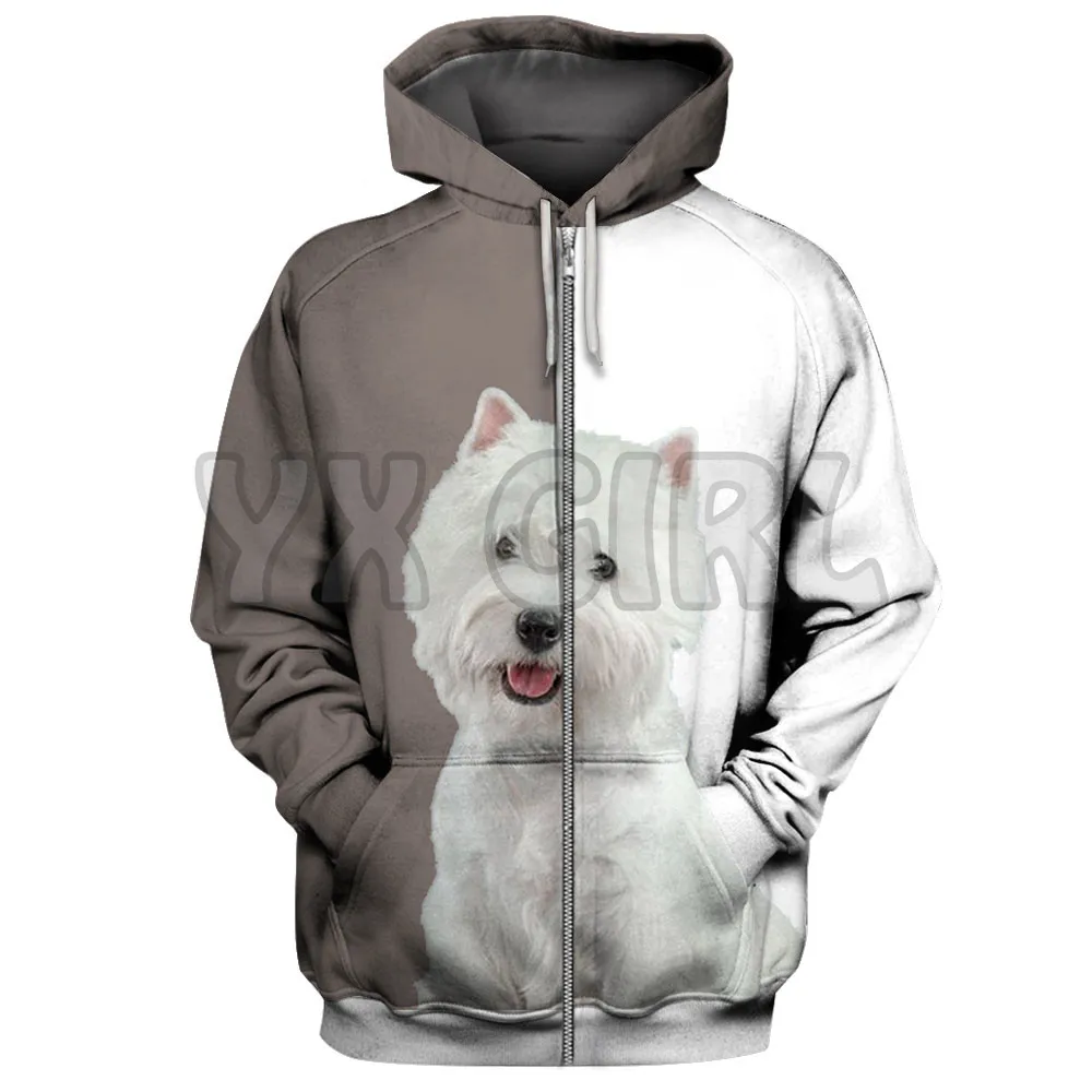 White Terrier West Highland Dogs  3D Printed Hoodies Men For Women Unisex Pullovers Zipper Hoodie Casual Street Tracksuit
