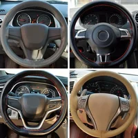 Auto Parts Interior Supplies Hand Sewn Leather Steering Wheel Cover Anti-Slip Breathable Universal Handlebar Leather Cover 4