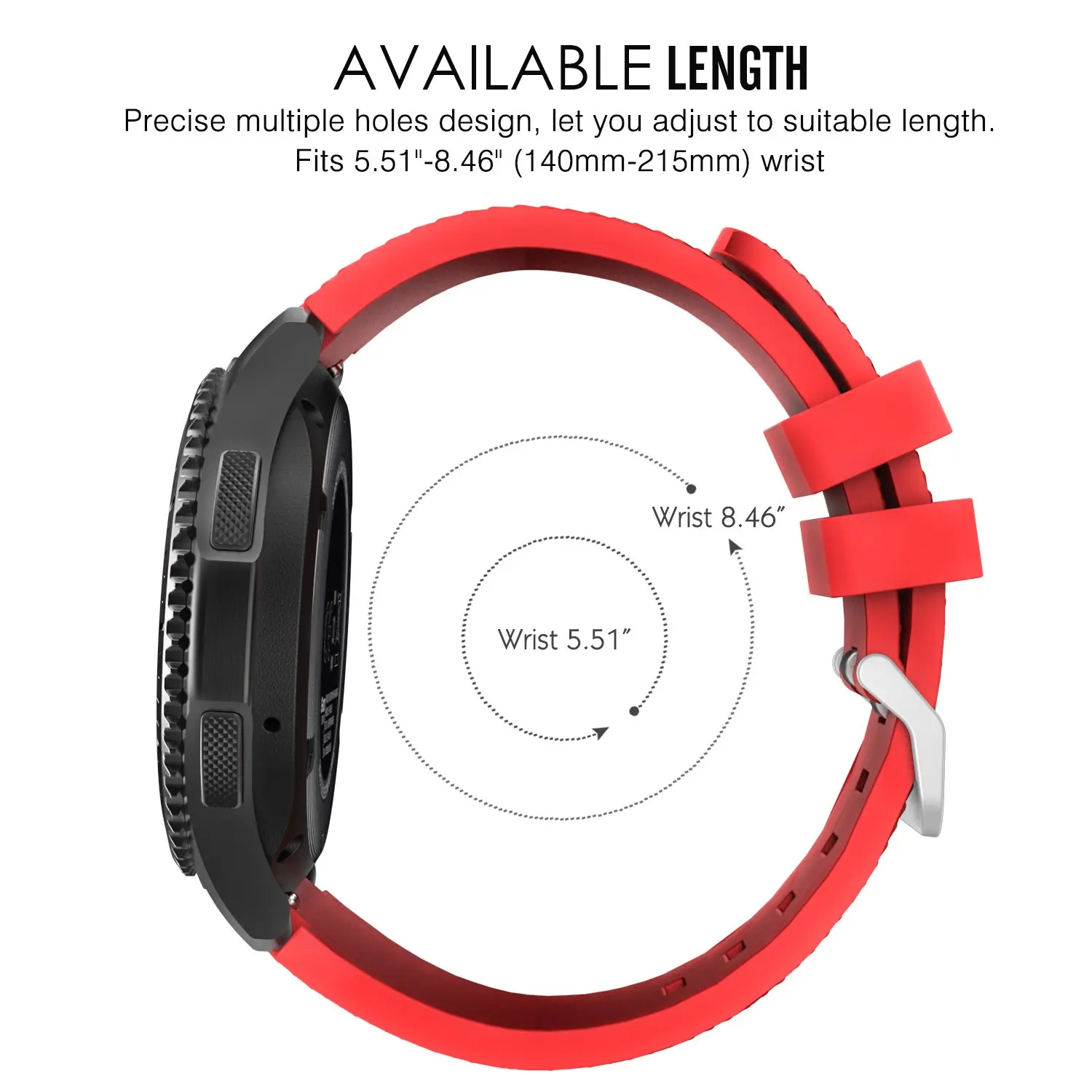 Silicone Sports Watch Strap, 20mm/22mm Adjustable Band
