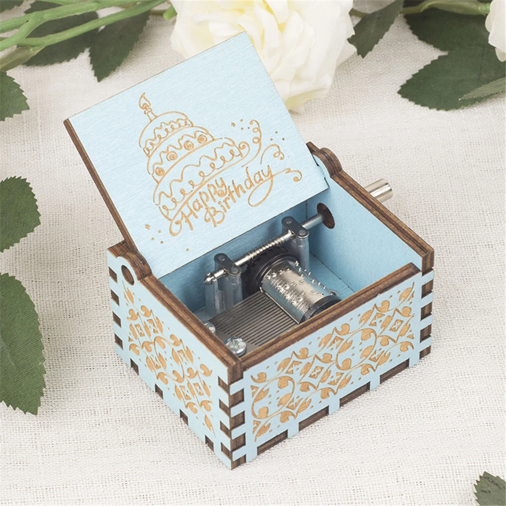 Wooden Hand Cranked Music Box, 18 Tone Music Box, Happy Birthday To You Theme, UV Painting, Birthday Gifts For Girlfriend 5