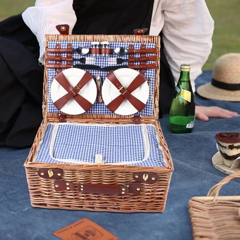 Large Picnic Basket, Handwoven Storage Bin for Outdoor Indoor, 18x13x8 Inches, Foldable Organizer Box, Beach Camping Essentials 4