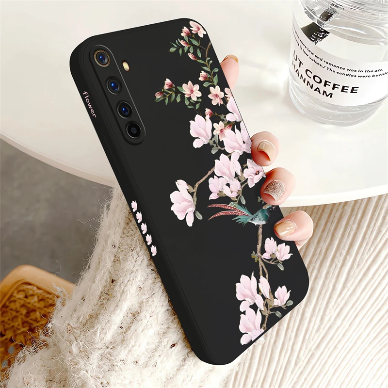 Silicone Soft Phone Case with Birds and Flowers Pattern - Shockproof Bumper Back Cover