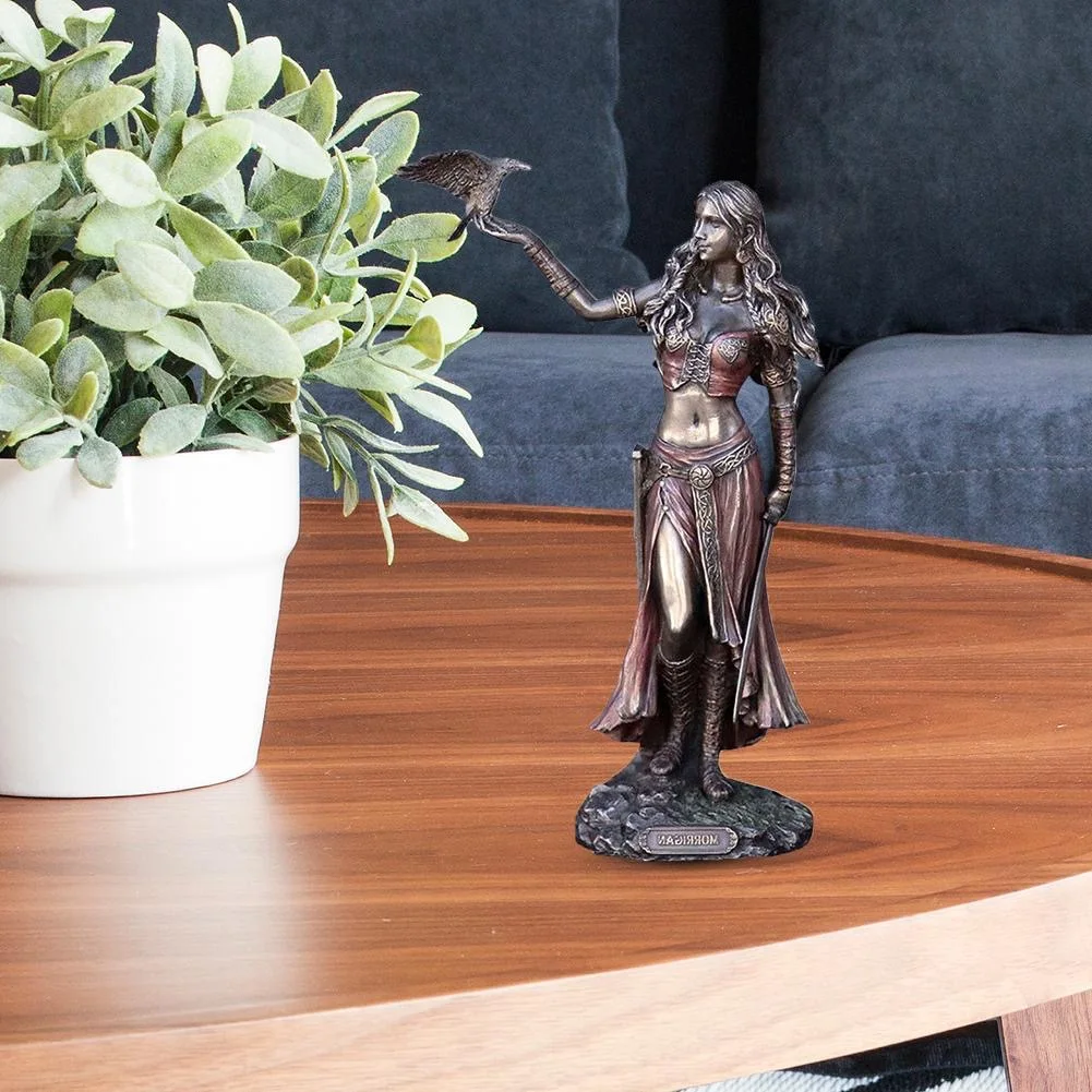 Resin Statues The Celtic Goddess of Battle with Crow & Sword Bronze Morrigan Finish Statue Ghost Head Cup Resin Crafts