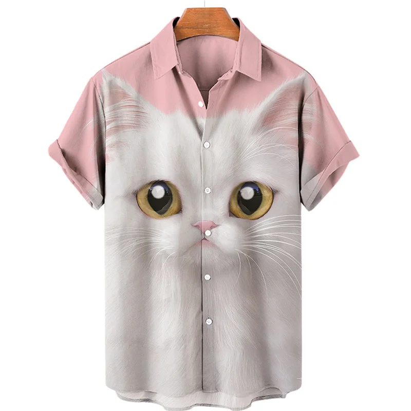 thumbnail image 1 of Camisa hawaiana con estampado 3D completo de gato para hombre, camisetas casuales de manga corta con botones para verano, camisas para hombre, 1 of 5