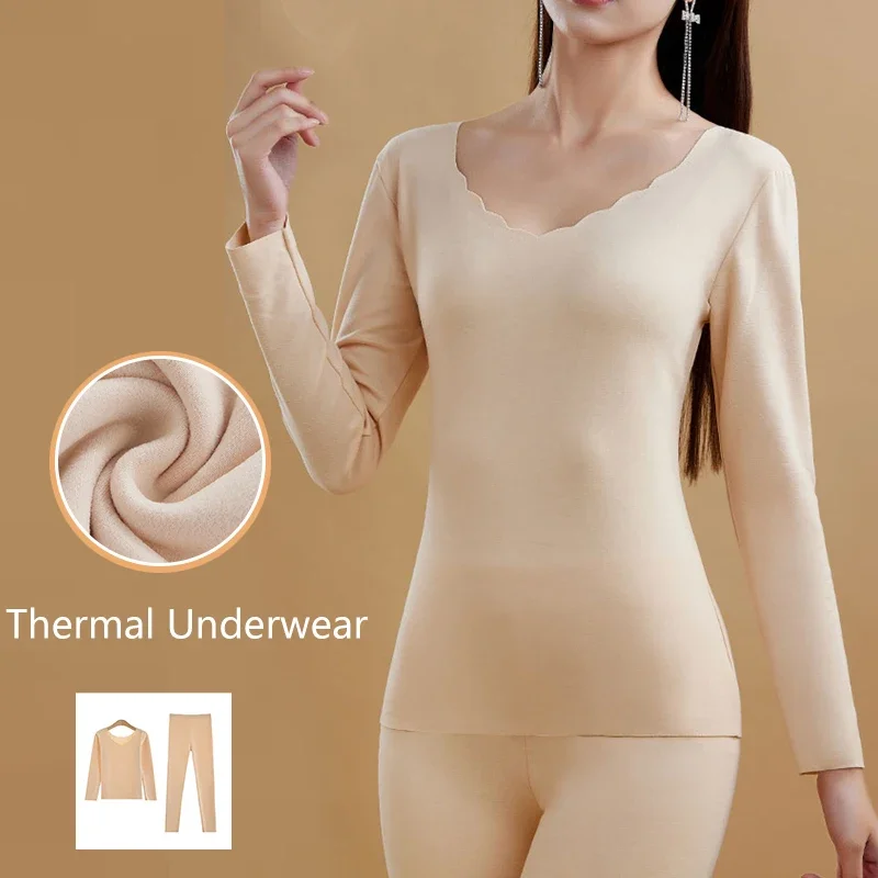 Women's Thermal Underwear Winter Clothes Seamless Thick Double Layer Warm Lingerie 2 Pieces