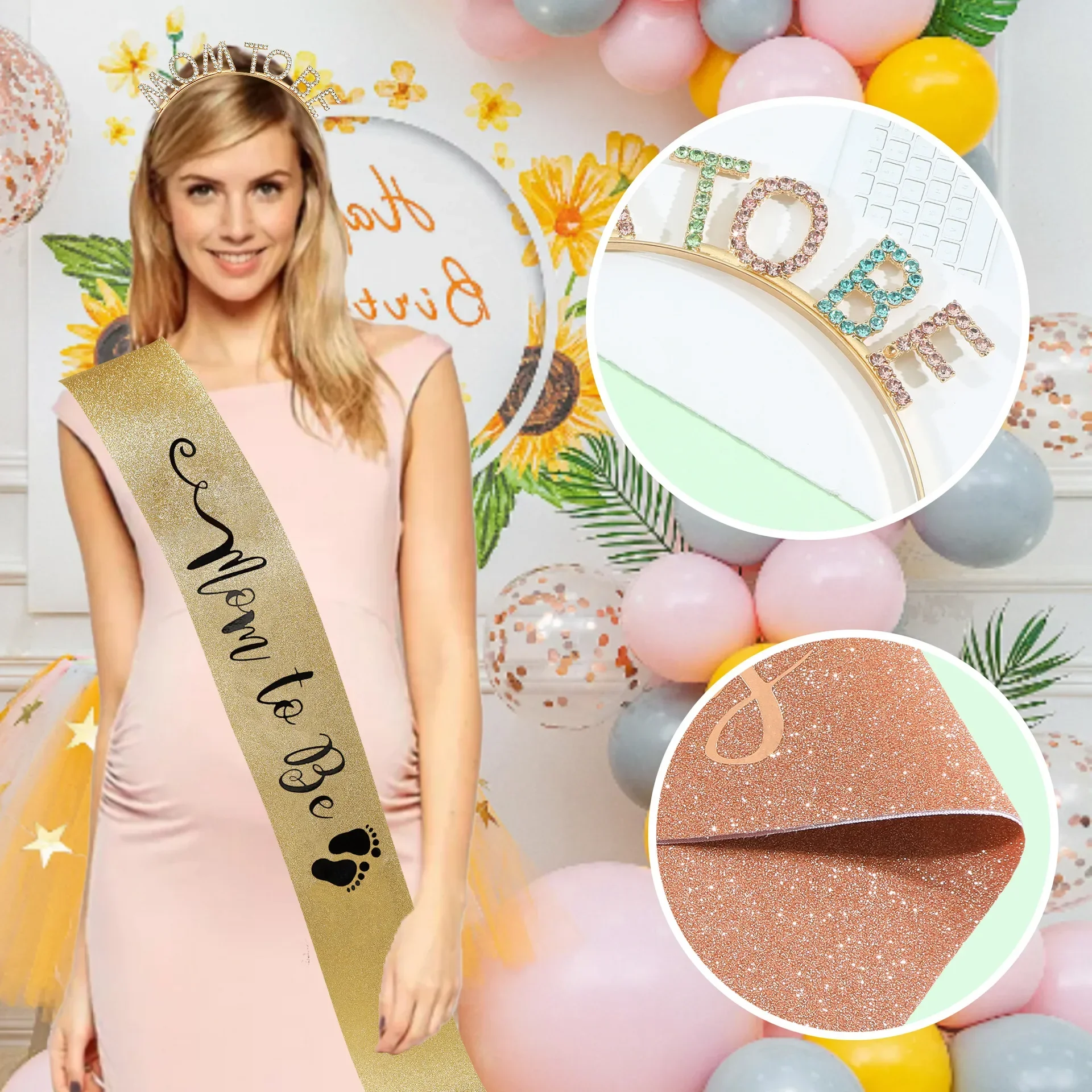 Mutter, Schärpe und Tiara für das Geschlecht zu sein, enthüllen Baby partys Party dekorationen, die Mutter als Strass-Stirnband und Satin schärpe liefern – Detail 10