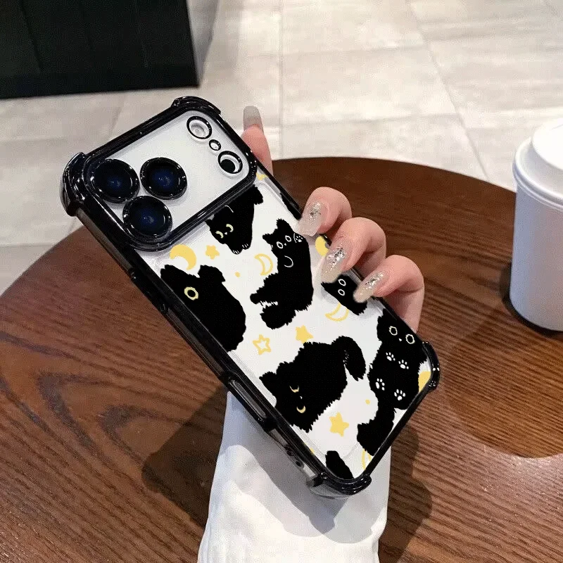 Chic Cat Design Clear Phone Case with Electroplated Lens Protection