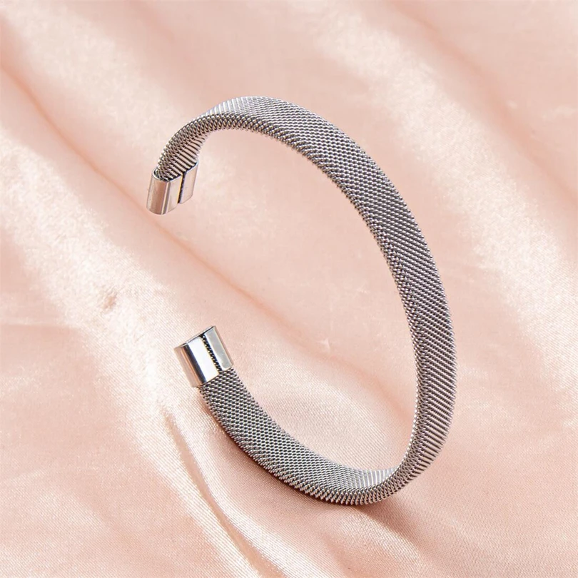 1Pc Stainless Steel Simple Beads Twist Cable Wire Bracelet For Women Kpop Styles Punk Open wrist Men Bangle Jewelry Accessories 5