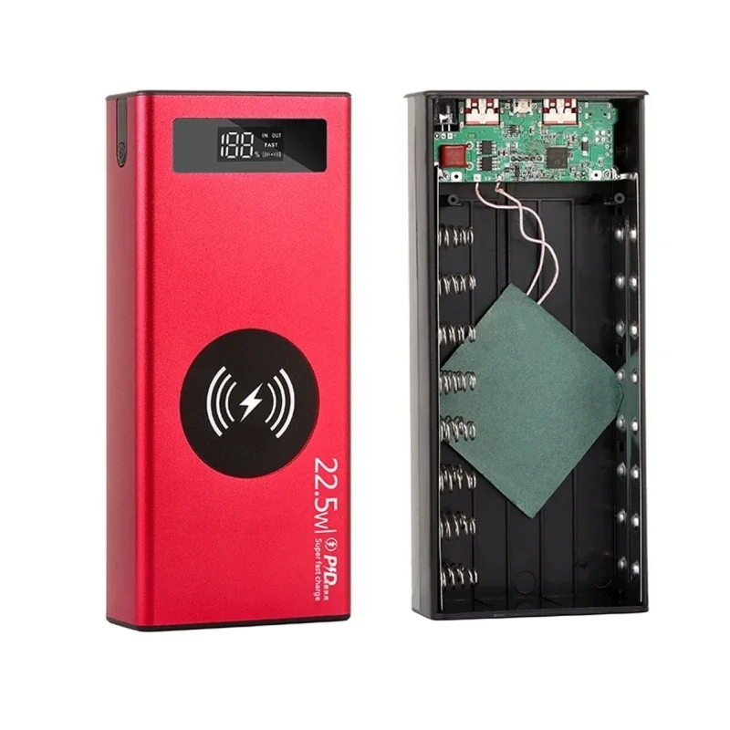 16 Slot 18650 Metal Battery Power Shell Aluminium Alloy DIY Case LCD Display Fast Charging Wireless Charging Case