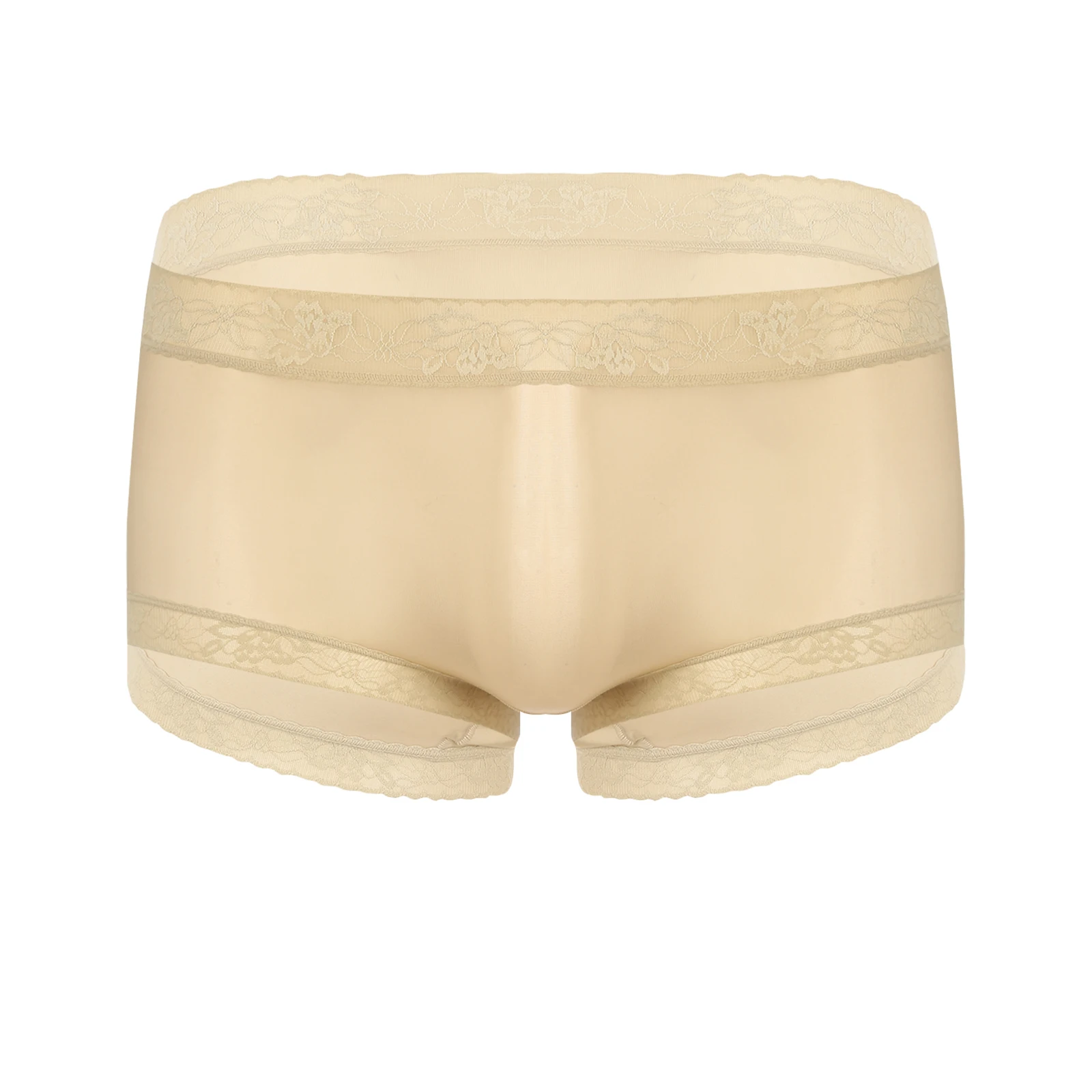 

Mens Sissy Lace Glossy Briefs Lingerie Solid Color Sheer Mesh Open Crotch See Through Underwear Tempting Ice Silky Underpants