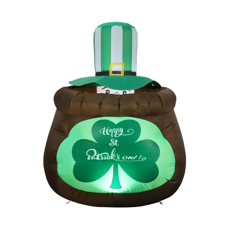 St Patricks Day Inflatables Golden leprechauns up and down in clover jars Inflatable Build-in LED Lights Yard Home Decoration