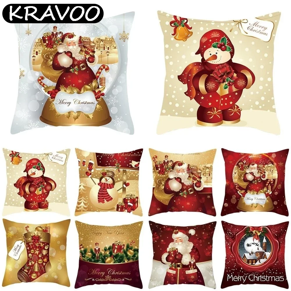 

Christmas Cushion Cover Christmas Decor Ornaments Santa Claus Pillowcase Xmas Gifts Happy New Year Navidad Funda Cojín 45x45cm